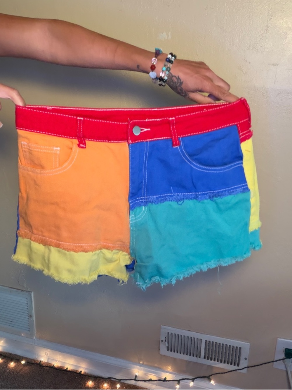 SHEIN Colorblock Multicolor Patchwork Jean Shorts